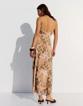 Animal Print Tulle Midi Dress