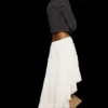 Asymmetric Long Skirt with Lace Trim