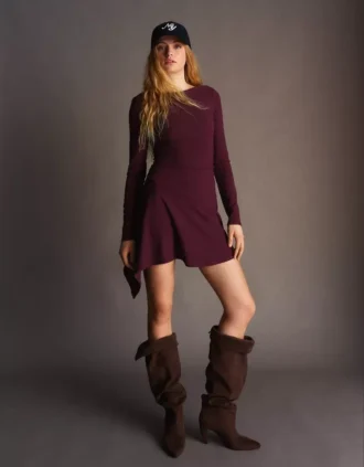 Asymmetric Long Sleeve Mini Dress with a Flared Hem – Dresses and Jumpsuits