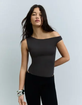 Asymmetric Ruched Strappy Bodysuit