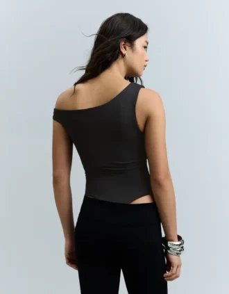 Asymmetric Ruched Strappy Bodysuit