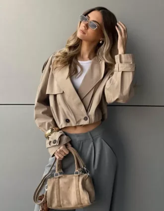 Balloon Effect Cropped Trench Coat