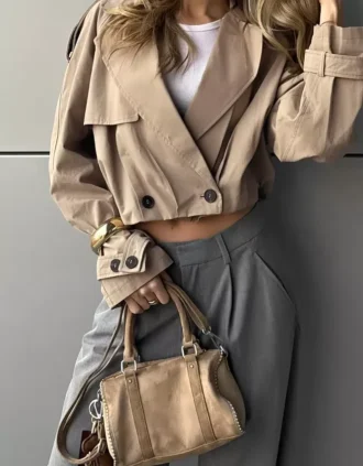 Balloon Effect Cropped Trench Coat