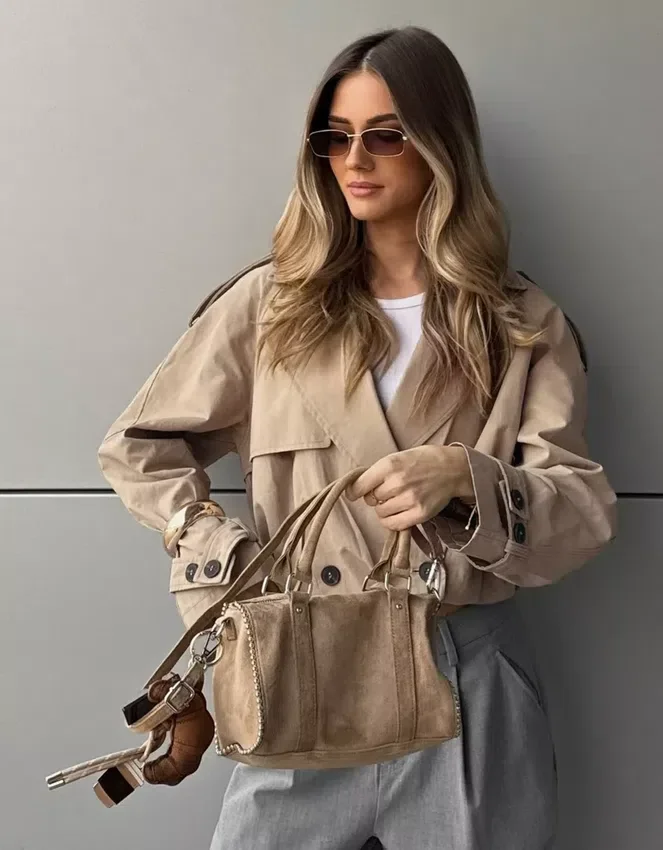 Balloon Effect Cropped Trench Coat Balloon Effect Cropped Trench Coat