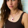 Beaded Necklace with Hibiscus Pendant