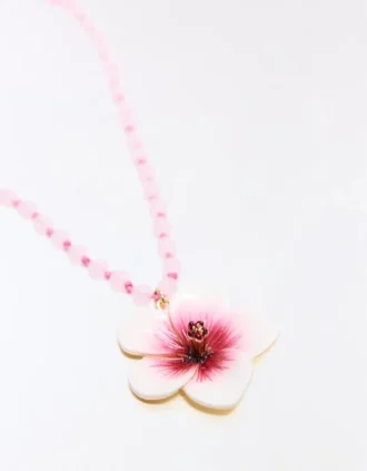 Beaded Necklace with Hibiscus Pendant