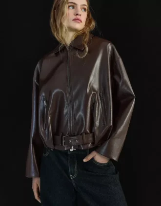 Belted Faux Leather Bomber Jacket – Jackets and Trench