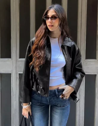 Belted Faux Leather Bomber Jacket – Jackets and Trench – Women