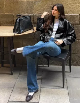 Belted Faux Leather Bomber Jacket – Jackets and Trench – Women