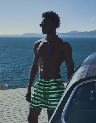 Boxy Fit Striped Swimming Trunks – Bershka Lovers