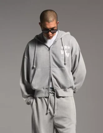 Boxy Fit Zip-Up Sweatshirt with Print – Sweatshirts & Hoodies