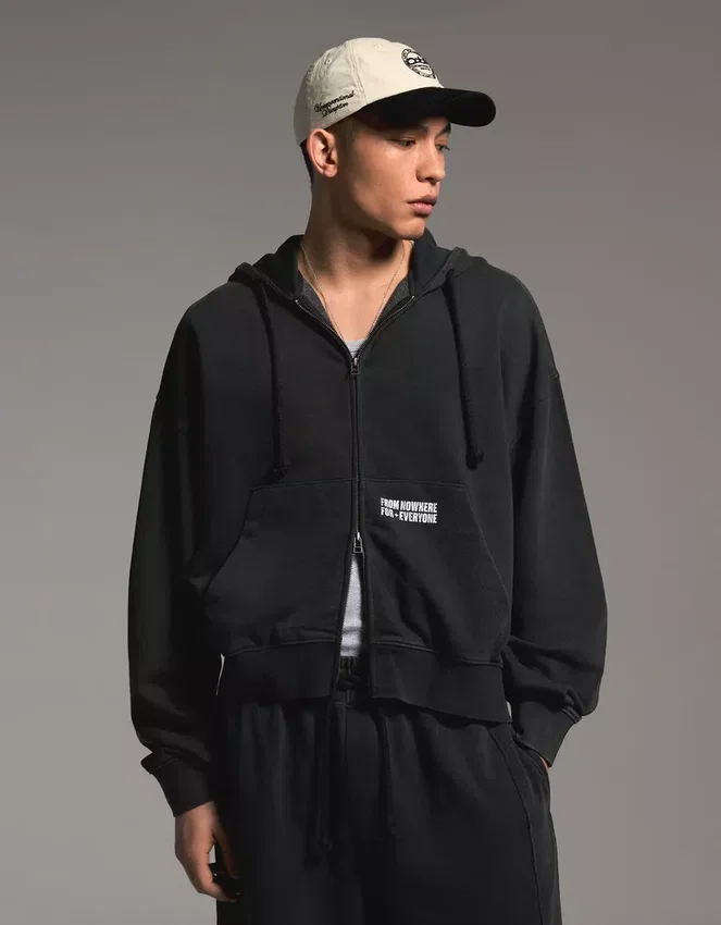 Boxy Fit Zip-Up Sweatshirt with Print – Sweatshirts & Hoodies – Men Boxy Fit Zip-Up Sweatshirt with Print – Sweatshirts & Hoodies – Men