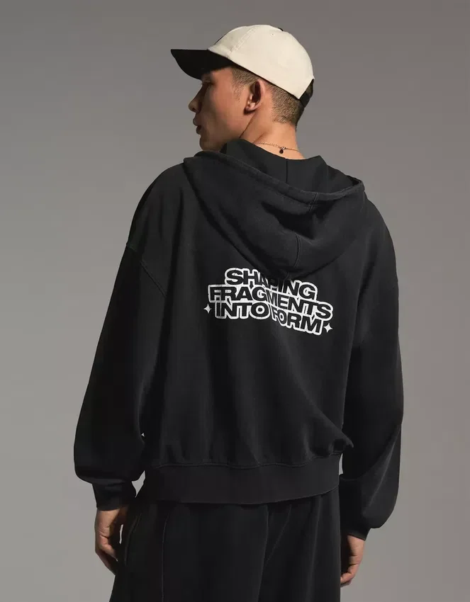 Boxy Fit Zip-Up Sweatshirt with Print – Sweatshirts & Hoodies – Men Boxy Fit Zip-Up Sweatshirt with Print – Sweatshirts & Hoodies – Men