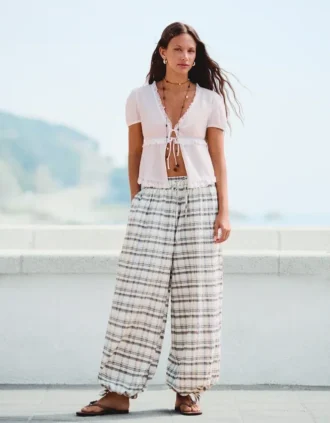 Checked Drop Crotch Pants
