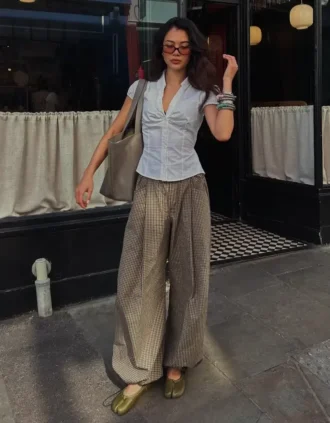 Checked Parachute Trousers – #Bershkastyle – Women