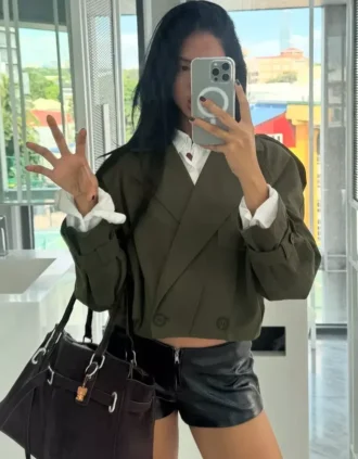 Cropped Balloon-Effect Trench Coat