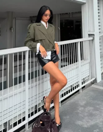 Cropped Balloon-Effect Trench Coat