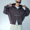 Cropped Boxy Fit Zip-Up Sweatshirt with Print – Sweatshirts & Hoodies