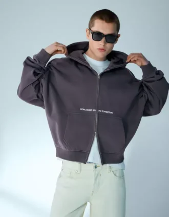 Cropped Boxy Fit Zip-Up Sweatshirt with Print – Sweatshirts & Hoodies