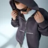 Cropped Boxy Fit Zip-Up Sweatshirt with Print – Sweatshirts & Hoodies