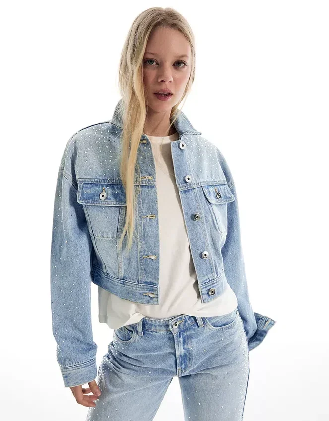 Cropped Denim Rhinestone Jacket – Jackets and Trench Cropped Denim Rhinestone Jacket – Jackets and Trench