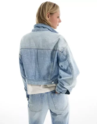 Cropped Denim Rhinestone Jacket – Jackets and Trench
