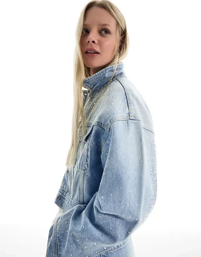 Cropped Denim Rhinestone Jacket – Jackets and Trench Cropped Denim Rhinestone Jacket – Jackets and Trench