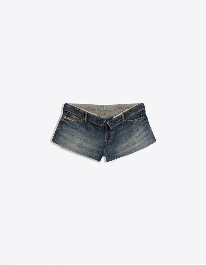 Denim Mini Shorts with Folded Waist Denim Mini Shorts with Folded Waist