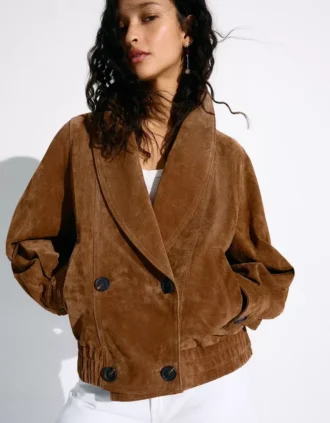 Double-Breasted Leather Suede Jacket – Jackets and Trench