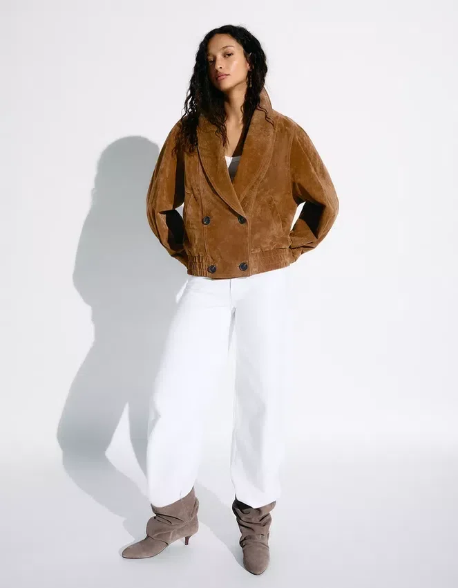 Double-Breasted Leather Suede Jacket – Jackets and Trench Double-Breasted Leather Suede Jacket – Jackets and Trench