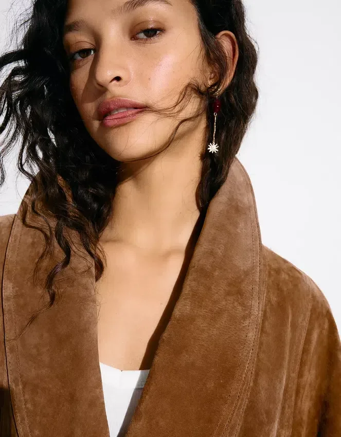 Double-Breasted Leather Suede Jacket – Jackets and Trench Double-Breasted Leather Suede Jacket – Jackets and Trench