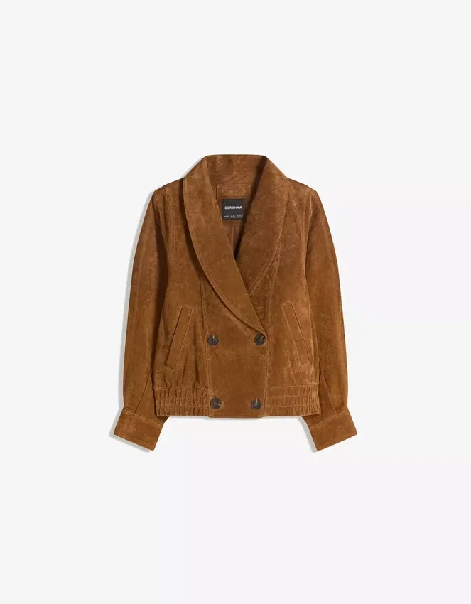 Double-Breasted Leather Suede Jacket – Jackets and Trench Double-Breasted Leather Suede Jacket – Jackets and Trench