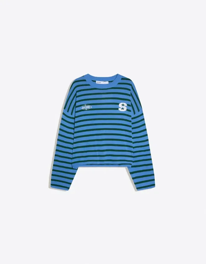 Embroidered Striped Boxy Fit Sweater Embroidered Striped Boxy Fit Sweater