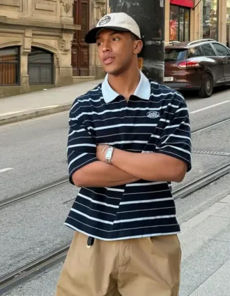 Embroidered Striped Short Sleeve Polo Shirt