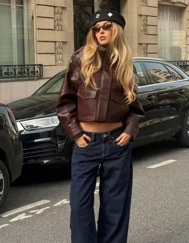 Faux Leather Funnel Collar Jacket Faux Leather Funnel Collar Jacket