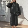 Faux Leather Funnel Collar Jacket Faux Leather Funnel Collar Jacket