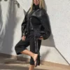 Faux Leather Funnel Collar Jacket Faux Leather Funnel Collar Jacket