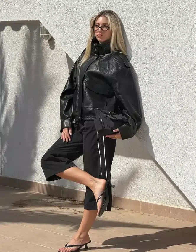 Faux Leather Funnel Collar Jacket Faux Leather Funnel Collar Jacket