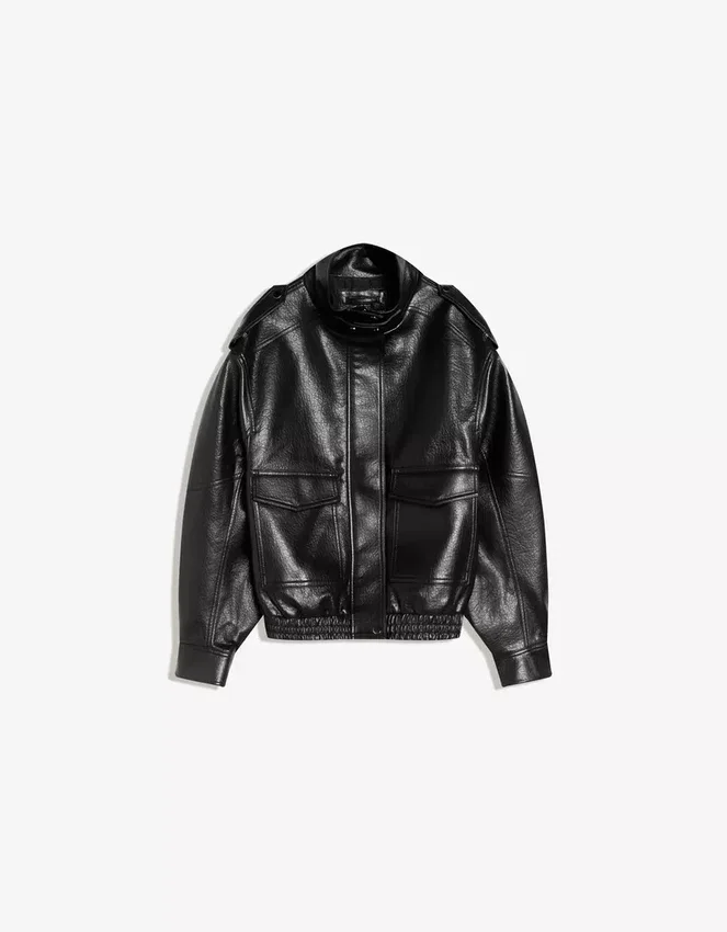 Faux Leather Funnel Collar Jacket Faux Leather Funnel Collar Jacket