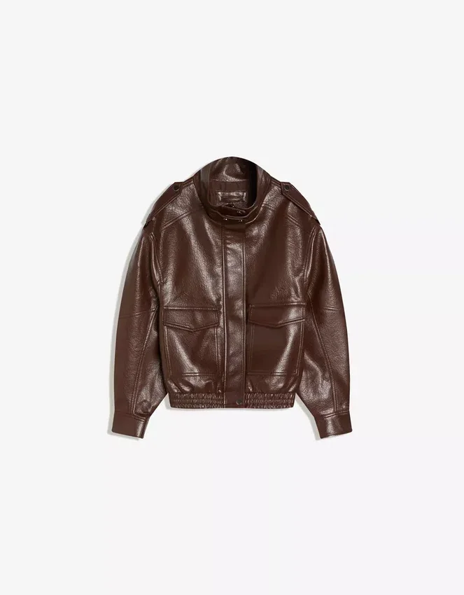 Faux Leather Funnel Collar Jacket Faux Leather Funnel Collar Jacket