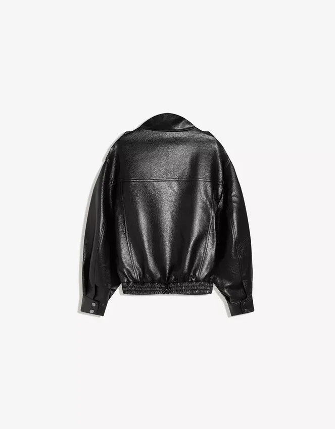 Faux Leather Funnel Collar Jacket Faux Leather Funnel Collar Jacket