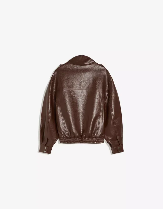 Faux Leather Funnel Collar Jacket Faux Leather Funnel Collar Jacket