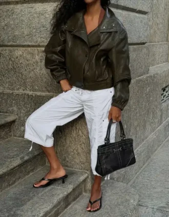 Faux Leather Jacket with Lapels – Jackets and Trench