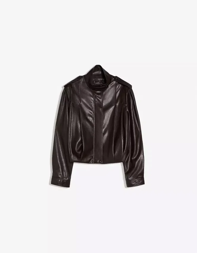 Faux Leather Pleated Jacket Faux Leather Pleated Jacket