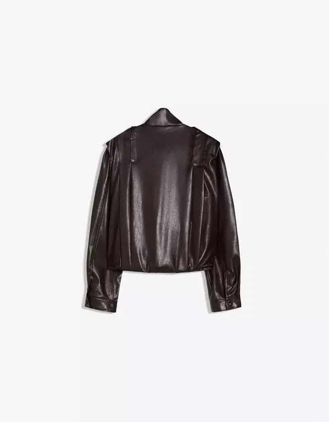 Faux Leather Pleated Jacket Faux Leather Pleated Jacket