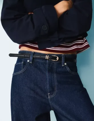 Faux Leather Topstitched Belt – Accessories