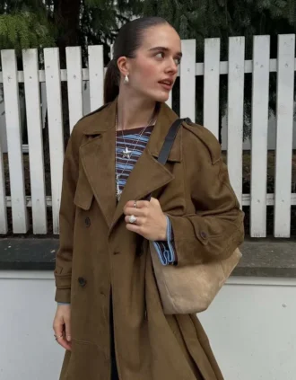 Faux Suede Trench Coat