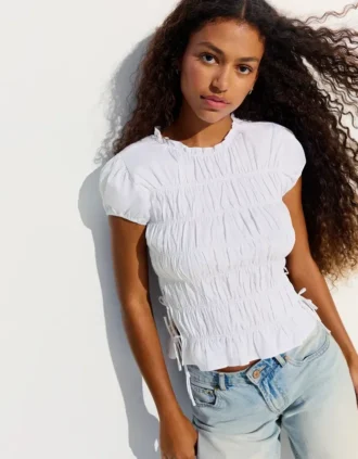 Gathered T-Shirt with Side Ties