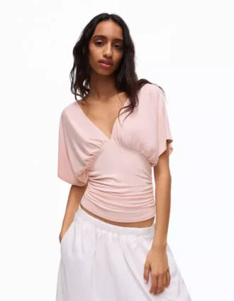 Gathered V-Neck T-Shirt – Women