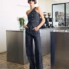 High-Waist Straight Jeans with Polka Dots